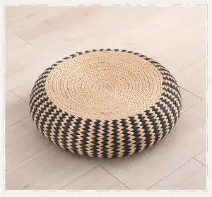 Round straw woven floor cushion pouffe tatami meditation mat thick natural home decor.