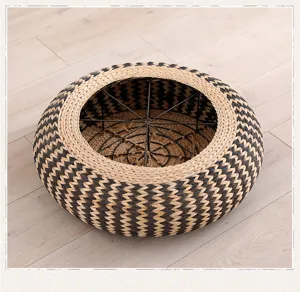 Woven straw floor cushion tatami pouf thick round seat pad for home and balcony meditation
