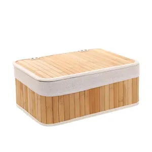 Boîte de rangement en bambou faite main avec couvercle, panier organisateur de bureau.