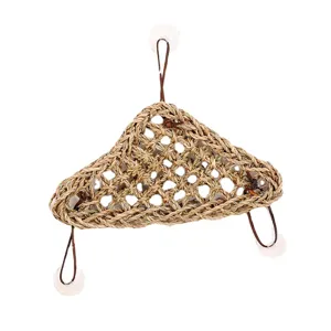 Natural Seagrass Reptile Hammock Triangle Hanging Mat Pet Climbing Net with Suction Cups