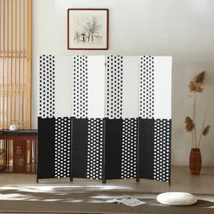 Chinese style modern folding room divider black white geometric screen partition for home living room