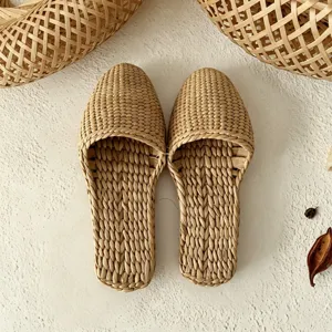Handmade woven rattan grass slippers for summer home casual breathable comfortable indoor wear.