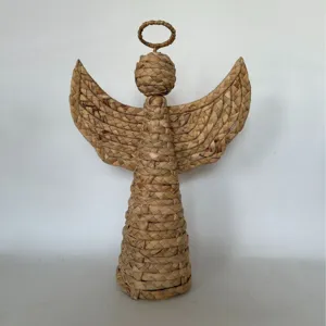 Handgemachte Stroh gewebte Engel Figur Tisch Ornament rustikale Heimdeko Deko Skulptur