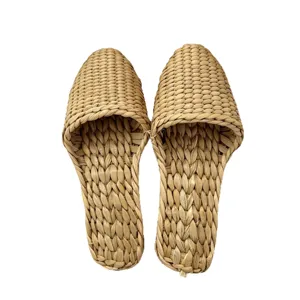 Natural straw woven slippers summer indoor breathable anti-slip home shoes pair main view