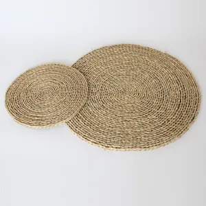 Juego de manteles individuales redondos de paja natural, estera de mesa hecha a mano.
