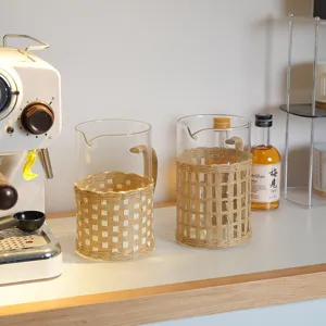 Handmade Woven Grass Rattan Cover Glass Bottle Household Simple Decorative Glass Cup Cover Bar Decor