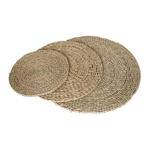 Juego de manteles individuales redondos de paja natural posavasos de junco para cocina