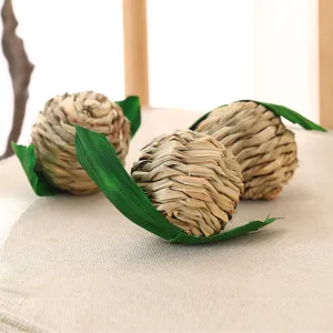 Natural grass woven pet chew toy simulation apple shape rabbit hamster molar toy detail