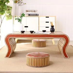 Traditional Bamboo Tatami Coffee Table Antique Sinology Study Desk Woven Tea Table For Home School Living Room