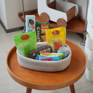 Cotton Rope Woven Storage Basket Set Decorative Foldable Storage Bins For Home Living Room Bedroom Organization