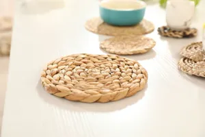 Natural straw woven placemat rustic round heat resistant table mat and tea coaster for dining room