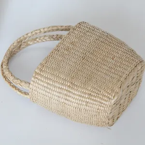 Handwoven straw basket bag natural cattail woven handbag summer beach bag casual straw tote