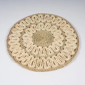 Handcrafted round straw woven placemat natural fiber table mat for dining room decorative coaster