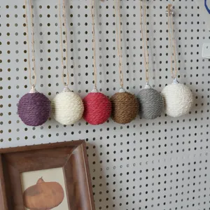 Colorful hanging sisal paper rope Christmas tree decorative balls with silver caps set.