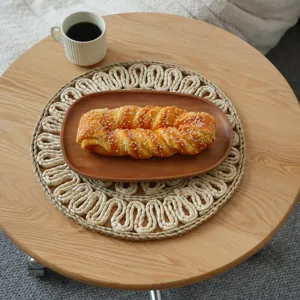 Handmade straw woven placemat round table mat rustic braided tableware mat kitchen decor