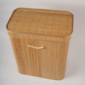 Bamboo Woven Laundry Hamper Storage Basket with Lid and Rope Handle for Home Bedroom