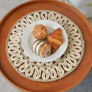 Handwoven straw placemat round braided table mat bohemian style dining room kitchen decor