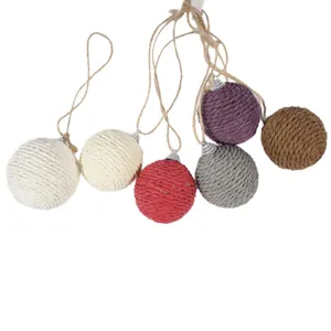 Colorful hanging sisal rope Christmas balls tree hanging ornaments with silver caps