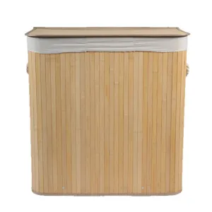 Bamboo laundry basket folding dirty clothes hamper with lid for home storage organizer