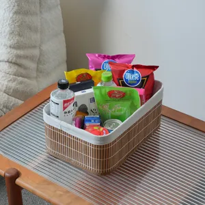 Cesto portaoggetti pieghevole in bambù intrecciato stile country per scrivania, snack e giocattoli.