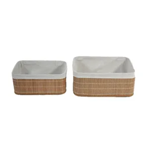 Cesto portaoggetti in bambù set di 2 organizer da scrivania con fodera in tessuto per casa