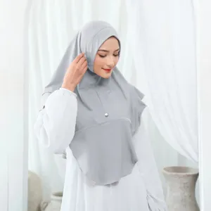 Sciarpa a Turbante con Volant Elastico da Donna Hijab Tinta Unita Cappello Pullover in Poliestere Foulard Con Dettagli Bottone Per Accessori Abbigliamento Quotidiano