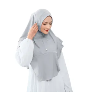 Dettaglio hijab in cotone cristallo grigio, scialle pullover elastico morbido, foulard islamico