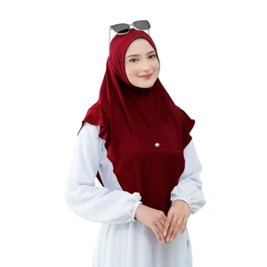 Scialle hijab elastico in cotone cristallo bordeaux, abbigliamento modesto elegante donna.