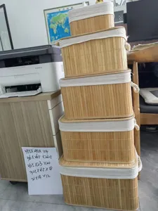 Set di Scatole Portaoggetti in Bambù Tessuto con Coperchi e Manici in Corda Organiser