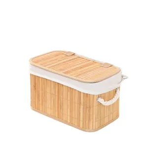 Scatola di Contenitore in Bambu con Coperchio Bordo in Tessuto Organizer Casa 1pc