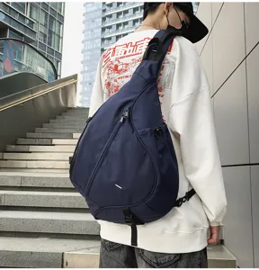 Men's outdoor sling bag, casual water-drop crossbody chest pack in deep blue color.