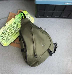 Military green sling chest bag, large capacity casual outdoor sports waterproof cross body pack.