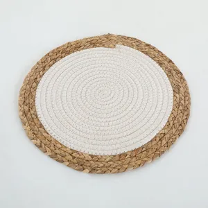 Set de table rond tisse paille et coton blanc tapis de table resistant a la chaleur
