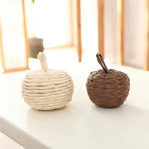 Handcrafted straw woven pumpkin apple decoration home decor harvest festival ornament