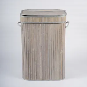 Panier a linge scandinave en bambou avec couvercle et poignees pour le rangement chambre