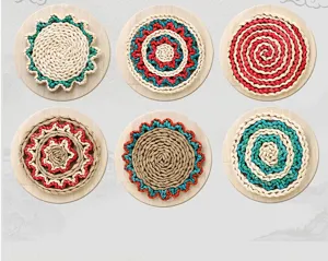 Handcrafted straw woven wall hanging detail showing natural texture and rustic home decor.