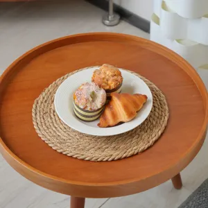 Handmade natural straw woven placemat, thick round table mat for kitchen dining room.