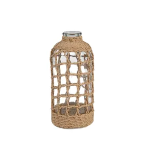 Vase en verre tissé à la main avec housse en corde de jute, bouteille de décoration.