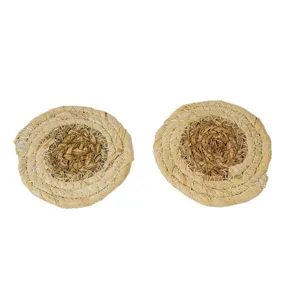 Handmade woven straw coaster round corn husk placemat thick natural table insulation pad