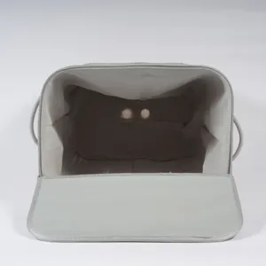Panier de rangement en tissu et bambou gris avec couvercle pour organisation maison jouets