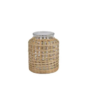 Copertura per vaso in vetro intrecciato di paglia per decorazioni per la casa.