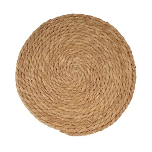 Handwoven round straw placemat natural cattail rope heat insulation dining table mat