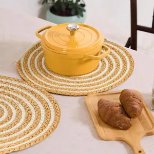 Handmade round straw cotton braided placemat heat resistant table mat kitchen dining accessory