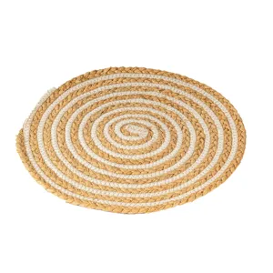 Handwoven straw cotton rope round placemat, heat-resistant table mat for home dining table.