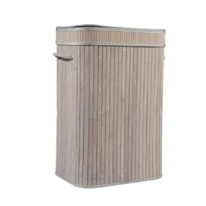 Panier à linge en bambou avec couvercle et poignées, corbeille de rangement élégante.