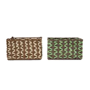 Handmade woven square storage basket set for desktop, keys, and daily cosmetics use.