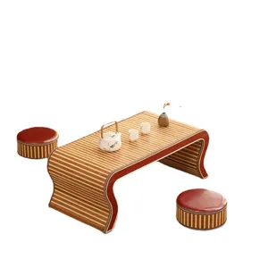 Handmade Rattan Tatami Coffee Table Tea Set Portable Balcony Low Table With Stools