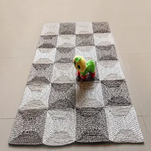 Handmade Natural Corn Husk Straw Woven Rug Carpet Geometric Patchwork Floor Mat Rustic Home Decor Living Room Tatami Mat