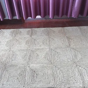 Handmade straw woven rug natural plant fiber area mat for living room bedroom floor decor