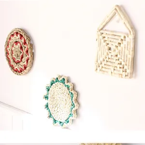 Forest style straw woven wall hanging decoration set creative handmade home decor pendant.